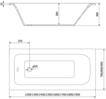 MEXEN VEGA ПРЯМОУГОЛЬНАЯ ВАННА 190 x 90 СМ БЕЛЫЙ АКРИЛОВЫЙ КОРПУС + СИФОН