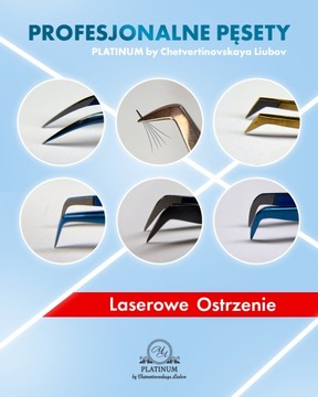 Pęseta do przedłużania rzęs prosta ze wzorem PLATINUM różowa