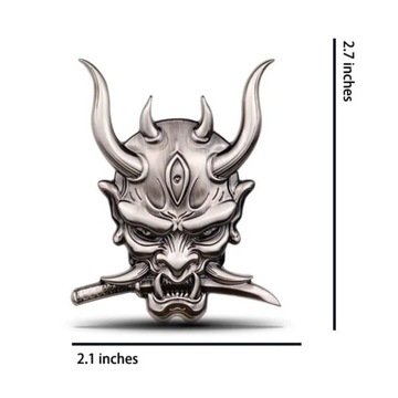 Metalowa naklejka na samochód, naklejka na maskę Hannyi, emblemat wojownika Ghost Fangs, diabeł
