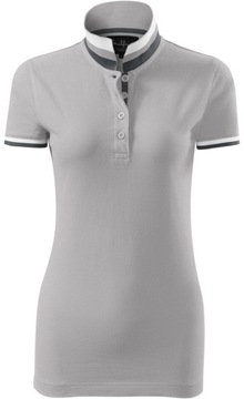 Koszulka Pique Polo damska polówka COLLAR UP 100% bawełna szara L