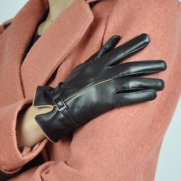Hot Winter Genuine Leather Gloves Women Brand Sheepskin Warm Solid Color