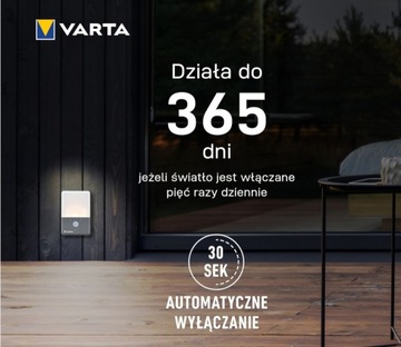 LAMPKA ZEWNĘTRZNA LED Z CZUJNIKIEM RUCHU NA TARAS BALKON VARTA + BATERIE