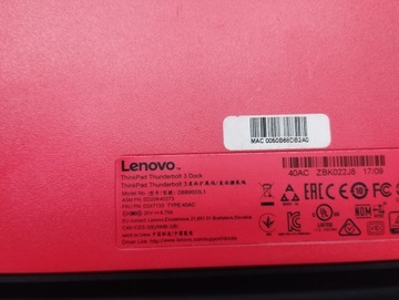 Док-станция Thunderbolt 3 USB C 40AC Lenovo T470s T15 T580 T590 X1 Carb