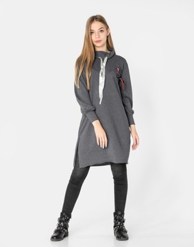 Długa Tunika Sukienka Damska z Golfem 11856-01 r L