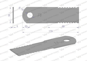 Поворотный нож измельчитель соломы, измельчитель 173x50x3 мм, отверстие 18 применений