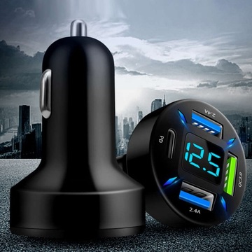ŁADOWARKA SAMOCHODOWA DO AUTA 3x USB QC USB-C 66W MOCNA SZYBKIE ŁADOWANIE