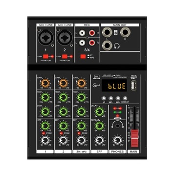 Studio Audio Mixer, 4-канальный аналоговый микшер, портативный ревербератор, черный