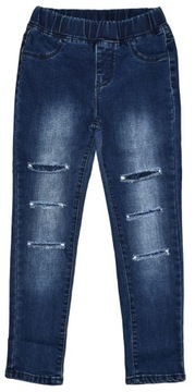 H&H Granatowe Jeansowe Tregginsy Ocieplane Koronka - 122/128