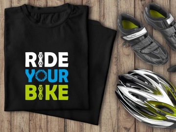 Czarna koszulka T-shirt z hasłem dla ROWERZYSTY