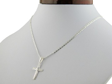 ЦЕПЬ С КРЕСТОМ, СЕРЕБРЯНЫЙ КРЕСТ 925 ПРОБЫ, ДЛИНА 55см, ПЛЕТЕНИЕ GUCCI, КОРОБКА
