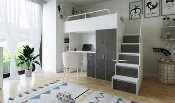 Двухъярусная кровать JSM4 80x190 с графитовыми глянцевыми фасадами