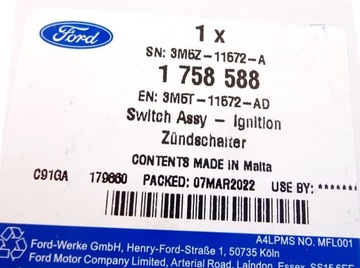 фото thumb №10, Оригинальный номер ford 1758588 переключатель зажигания разъём оригинал
