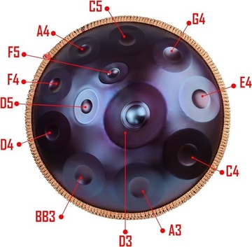ПРОФЕССИОНАЛЬНЫЙ БАРАБАН HANDPAN Blue Harmonic 440 HZ 12 нот 55,9 см сталь