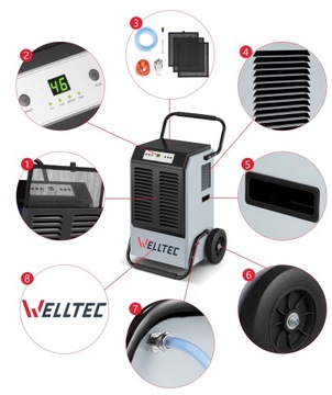 ОСУШИТЕЛЬ ВОЗДУХА WELLTEC DHX70 площадью до 160 м2 | 70л/24ч | НАСОС | +ВЕНТИЛЯТОР