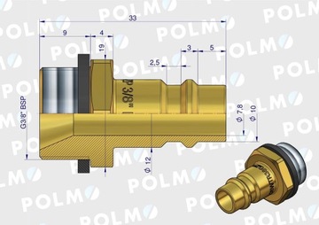 Пневматический быстроразъемный разъем, вилка 3/8'BSP GZ POLMO