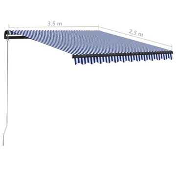 RĘCZNIE ZWIJANA MARKIZA Z LED 350X 250CM NIEBIESKO-BIAŁA