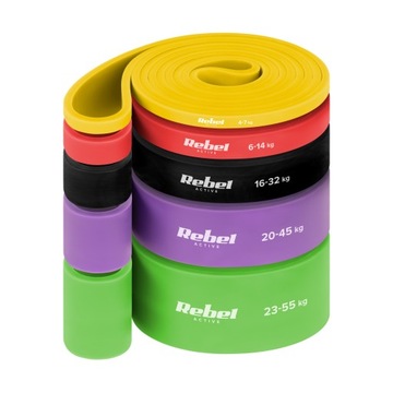 Набор из 5 лент для упражнений POWER BAND, эспандеры для тренировок 4-55 кг REBEL