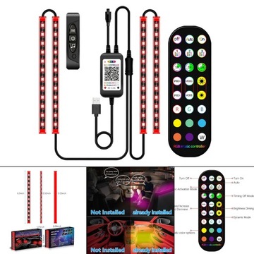 Подсветка салона автомобиля RGB, 2-линейная, многоцветная, беспроводная USB-секция