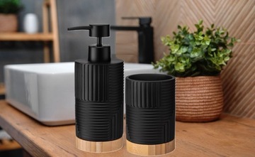Zestaw łazienkowy 3-el. CAMINO polyresin czarny mat bambus loftowy boho