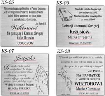 SREBRNY OBRAZEK PAMIĄTKA KOMUNII CHŁOPIEC GRAWER