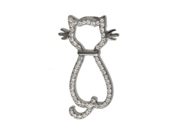 СЕРЕБРЯНЫЙ КУЛОН «КОТ», БЕЛЫЙ ЦИРКОНИЙ