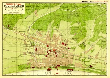 Stary plan Sopot 1909r Ostseebad Zoppot 50x40cm
