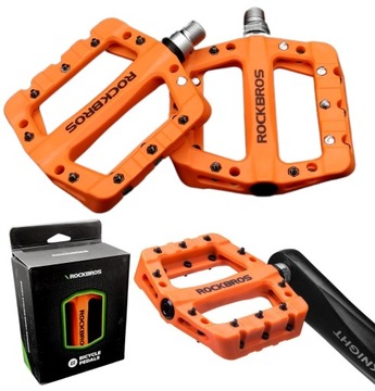 Pedały Platformowe Lekkie Pomarańczowe do Roweru MTB Nylon ROCKRBOS