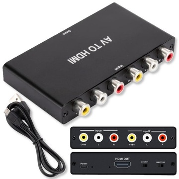 Konwerter Adapter Switch z 2x AV RCA CVBS do HDMI