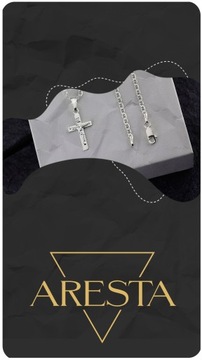 ЦЕПЬ С КРЕСТОМ, СЕРЕБРЯНЫЙ КРЕСТ 925 ПРОБЫ, ДЛИНА 55см, ПЛЕТЕНИЕ GUCCI, КОРОБКА