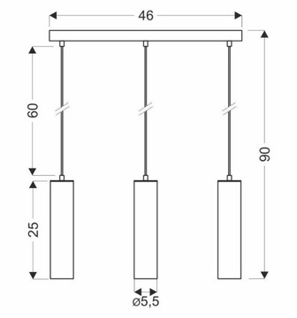 Lampa wisząca czarna tuba 25cm potrójna 3xGU10