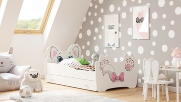 Łóżko Kobi PINK CAT 140x70 z materacem i szufladą