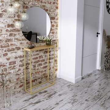 Nowoczesna Konsola Toaletka Przedpokój Glamour 60x20x80 Złota+Dąb Lancelot
