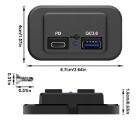 Встроенное автомобильное зарядное устройство 12В USB QC3.0; USB-C ПД 3.0