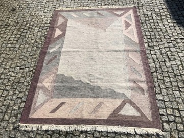 RĘCZNY DYWAN KILIM ART DECO Z WEŁNY 205x140 cm