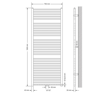 Радиатор для ванной комнаты Sahara 750x1800 мм белый