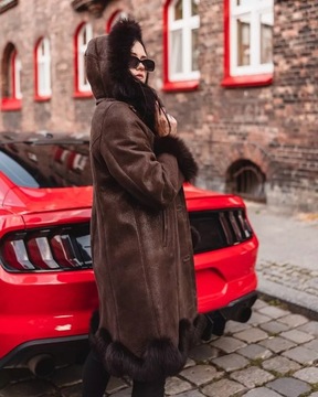 Kożuch damski Gaga długi płaszcz obszycie 3XL