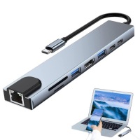 ХАБ-АДАПТЕР, ДОК-СТАНЦИЯ, HDMI 4K, USB 2.0/3.0, PD, Type-C, SD, TF, RJ45, 8-в-1