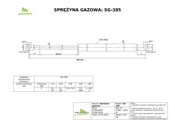SPRĘŻYNA GAZOWA / SIŁOWNIK 385mm 1100N