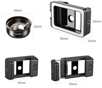 Obiektyw Makro 100mm HD do Telefonu iPhone Samsung + Lampa LED 40 / CRI 95+