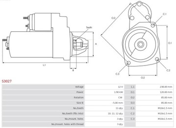 фото thumb №5, Ast s3027 стартер 12v citroen c4/c5/c6/peugeot