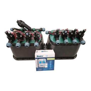 Zestaw 8 sekcji Hunter PGV Filtr Sterownik X2 2 Studzienki rura PE 25