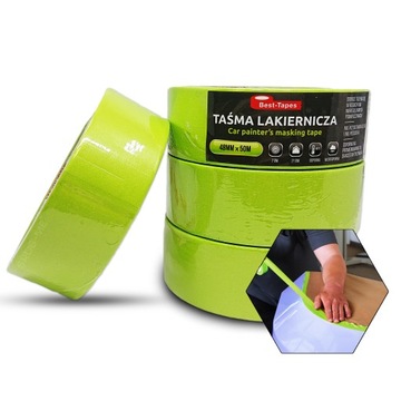 TAŚMA LAKIERNICZA MASKUJĄCA 48mm x 50m WODOODPORNA ZIELONA UV BARDZO MOCNA