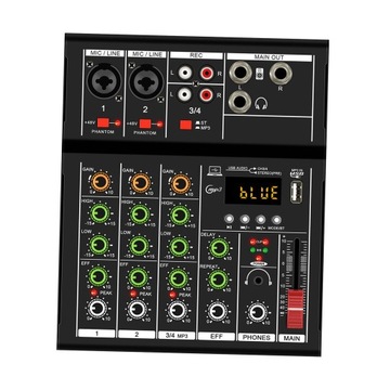 Studio Audio Mixer, 4-канальный аналоговый микшер, портативный ревербератор, черный
