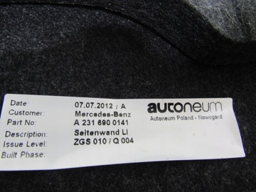 фото thumb №11, Mercedes sl w231 r231 231 боковина защита обивка багажника lp a2316900141