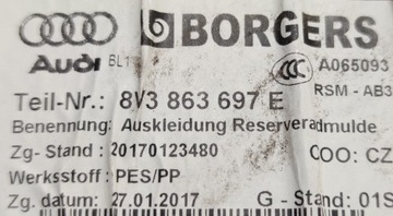 AUDI A3 S3 8V3 ОБЛИЦОВКА БАГАЖНИКА 8V3863697E