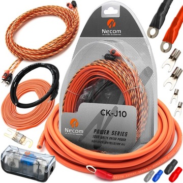MOCNE SOLIDNE PRZEWODY KABLE DO WZMACNIACZ SUBWOOFER TUBA ZESTAW 10mm2