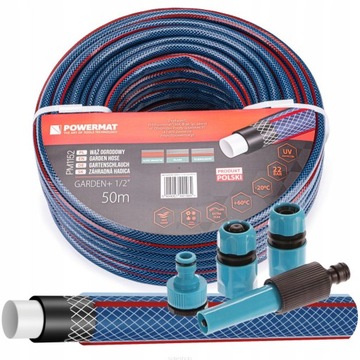 САДОВЫЙ ШЛАНГ 4-СЛОЙНЫЙ ДЛЯ ПОЛИВА 22 БАР 1/2'' 50 М + СОЕДИНИТЕЛИ ПОЛИРОВКА