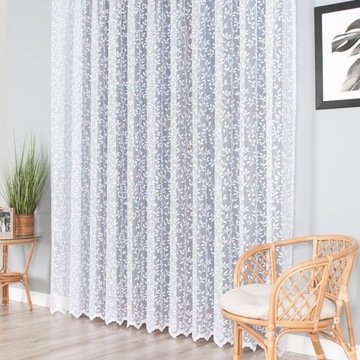 Firana Biała Gęsta Firany Na Żabki Do Salonu Z Taśmą Żakardowa sz.470x160