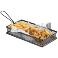 Сервировочная корзина для жареных закусок фри с ручкой черная 255x153x4