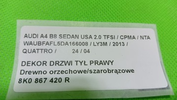 фото thumb №9, Audi a4 b8 usa планка dekor двері зад правий orzechowe/szarobrązowe 13r